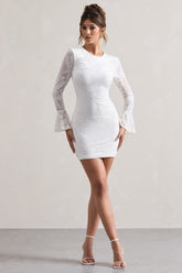 White Bodycon Flared-Sleeve Micro Mini Dress